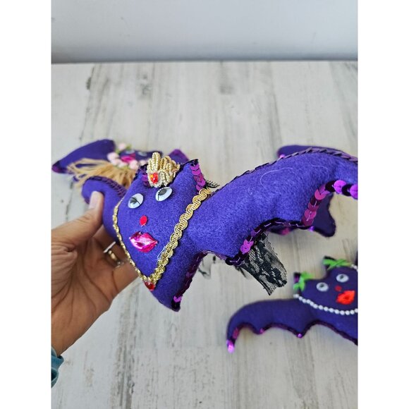 Shabby Chic plush girl bat queen Halloween luau necklace glitter rhinestone deco - Picture 3 of 11